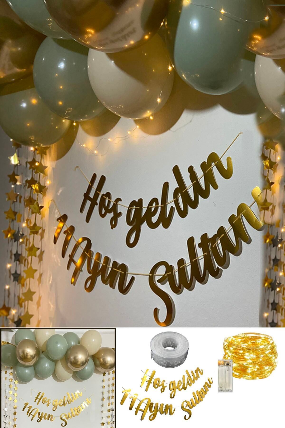 Parti Dolabı Hoşgeldin 11 Ayın Sultanı Gold Yazı Ledli Zincir Balon Seti Dekor Ya Şehri Ramazan Oda Mekan Süsleme