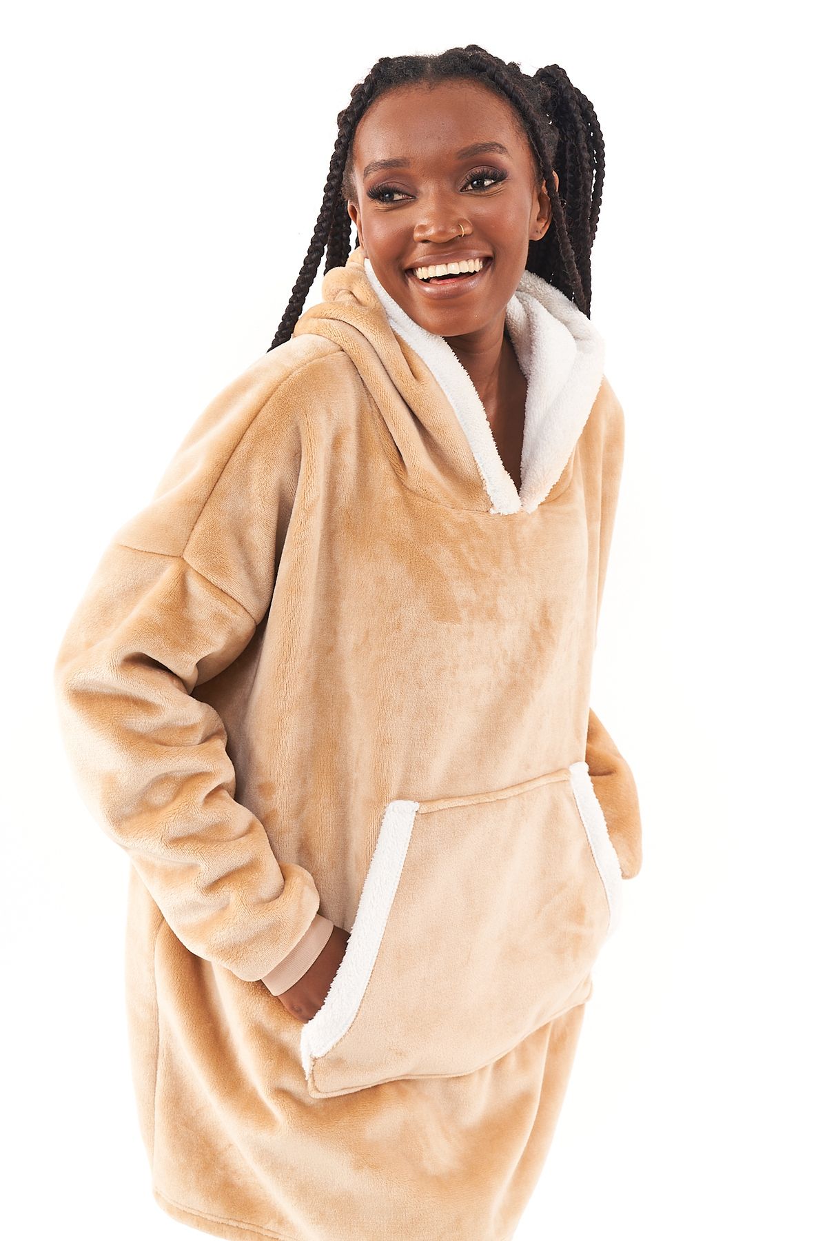 Federi Oversize Latte Baskılı Kapüşonlu Hoodie / Sweatshirt - Giyilebilir Battaniye