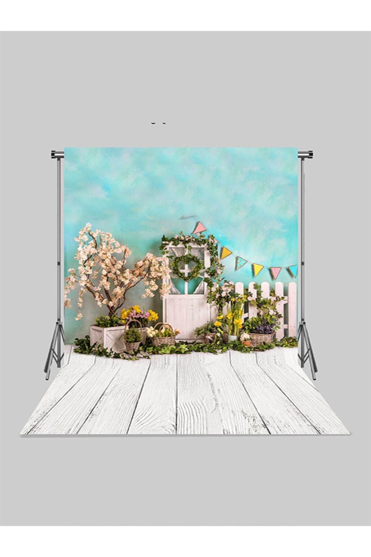 FONHANE 2x2.5 m Kumaş Üç Boyutlu Çocuk Fotoğraf Stüdyo Fonu Bahar Çiçekli Ahşap Kapı