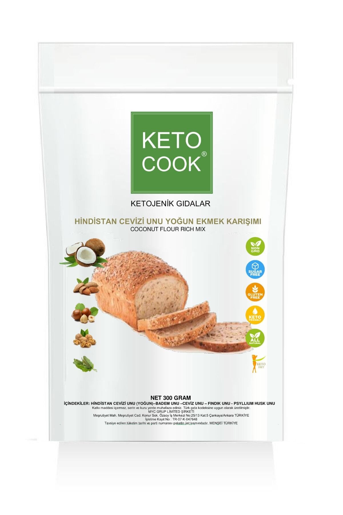 KetoCook Ketojenik Hindistan Cevizi Unu Yoğun Ekmek Karışımı (COCONUT BASED KETOGENİC BREAD FLOUR) 300 gram