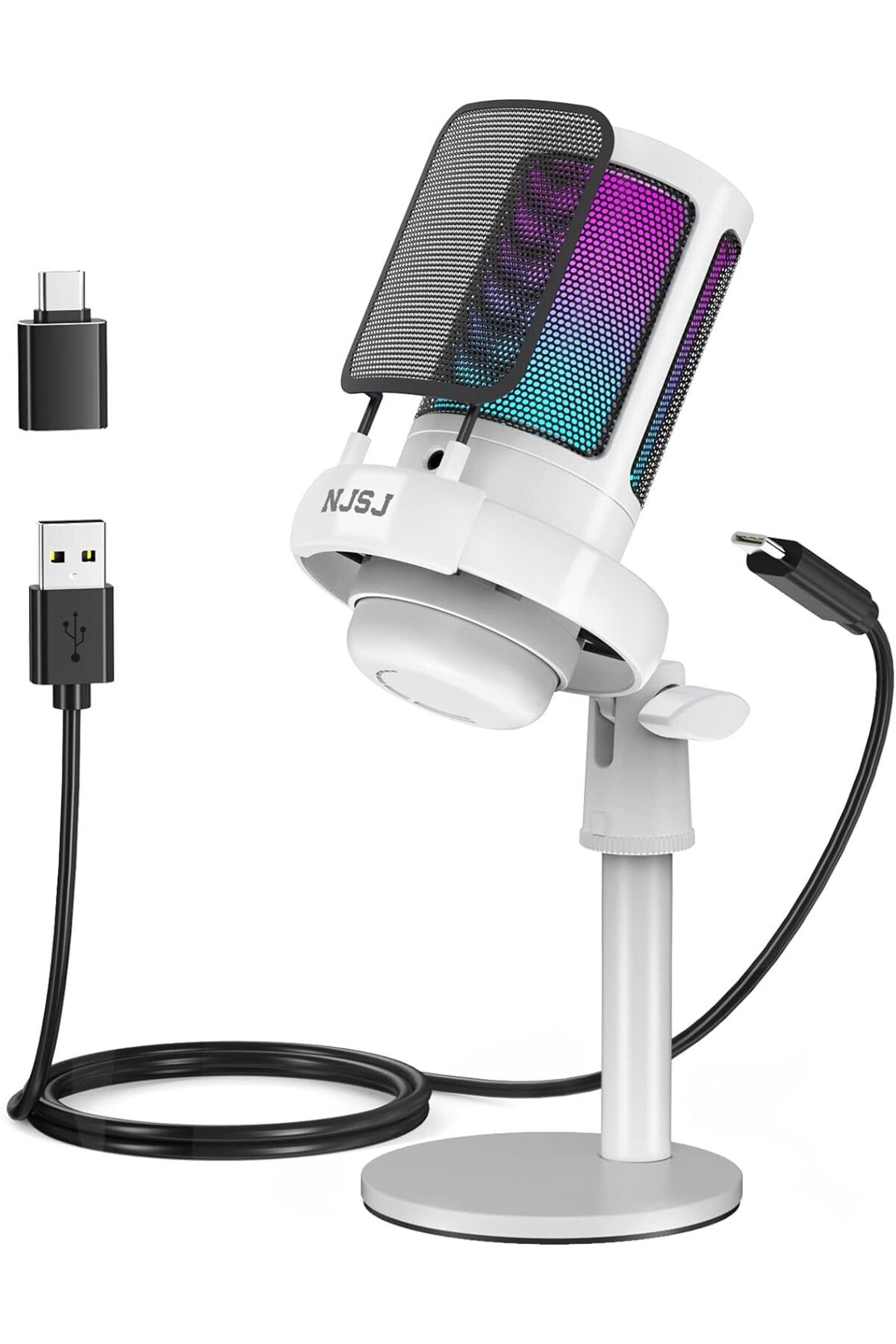 NJSJ USB Oyun Mikrofonu, Dokunmatik Sessize Alma, RGB Aydınlatmalı Mikrofon