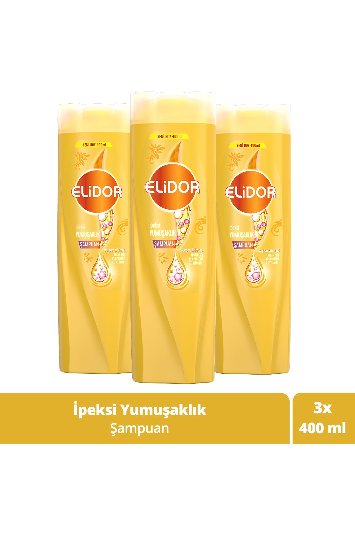 Elidor Superblend Saç Bakım Şampuanı Ipeksi Yumuşaklık Argan Yağı Ipek Proteini C Vitamini 400 ml X3