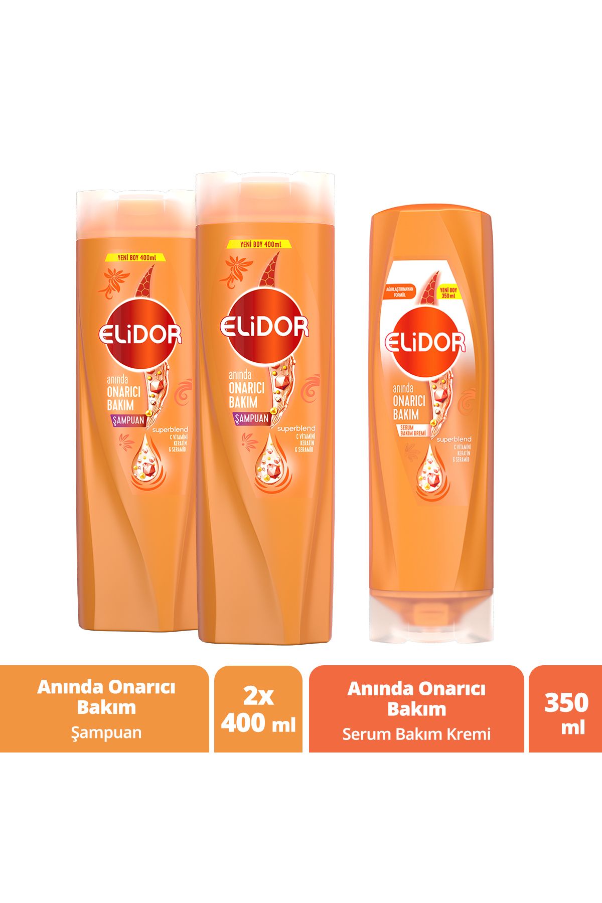 Elidor Superblend Saç Bakım Şampuanı Anında Onarıcı Bakım 400 ml X2 Serum Bakım Kremi 350 ml
