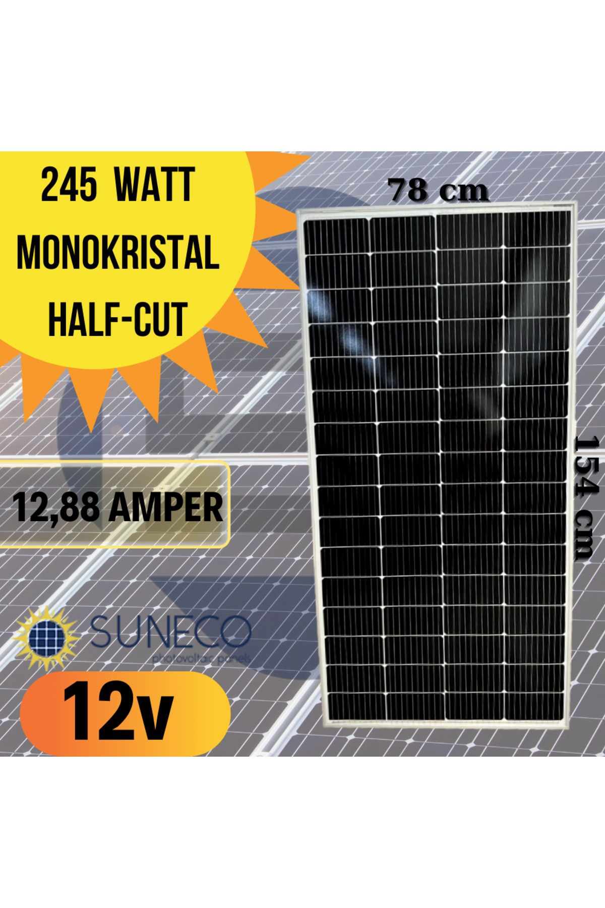 Suneco 245w Watt Monokristal Solar Güneş Paneli A Sınıf 12volt Karavan 205w 230 W 275 W 280 W 285 W