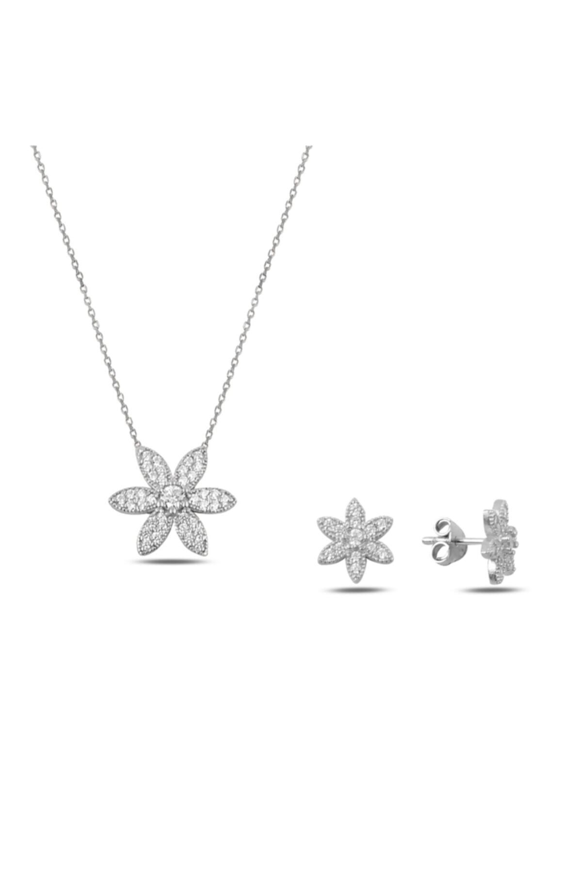 Parmas Design Kadın Çiçek Tasarım 925 Ayar Gümüş Set