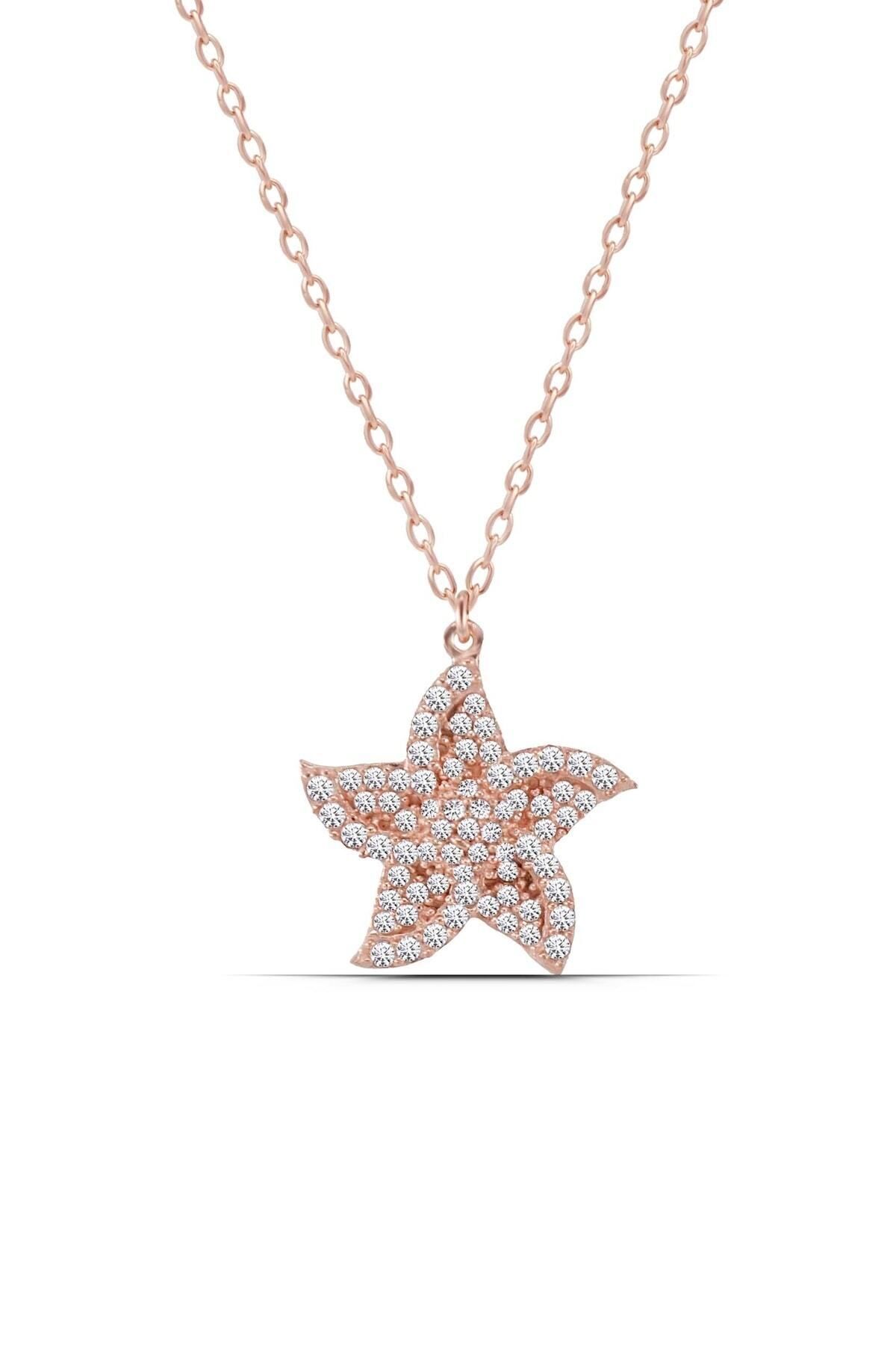 Parmas Design Deniz Yıldızı Tasarım 925 Ayar Gümüş Kadın Rose Kolye
