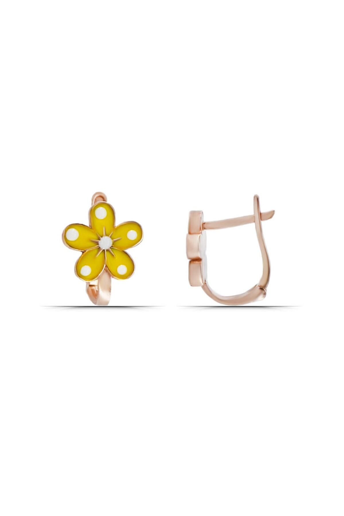 Parmas Design Sarı Mineli Çiçek 925 Ayar Gümüş Rose Kız Çocuk Küpe