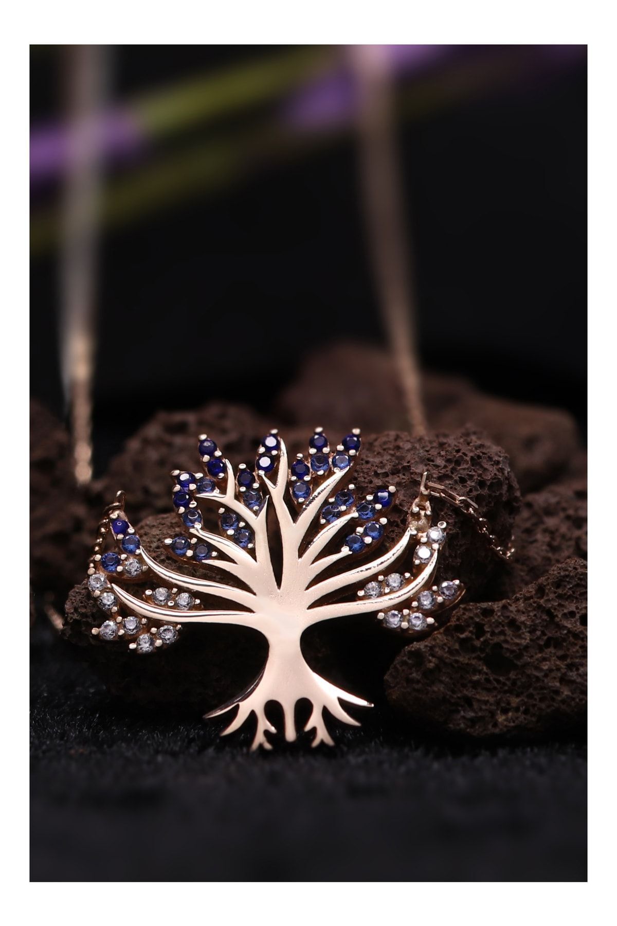 Parmas Design Gümüş Hayat Ağacı Rose Kaplama Kadın Kolye