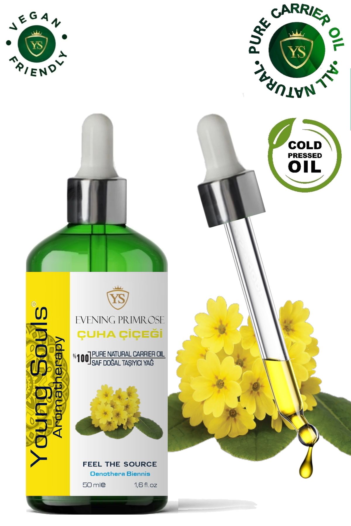 YOUNG SOULS Aromatherapy Primrose Carrier Oil Çuha Çiçeği Taşıyıcı Yağ 50 Ml