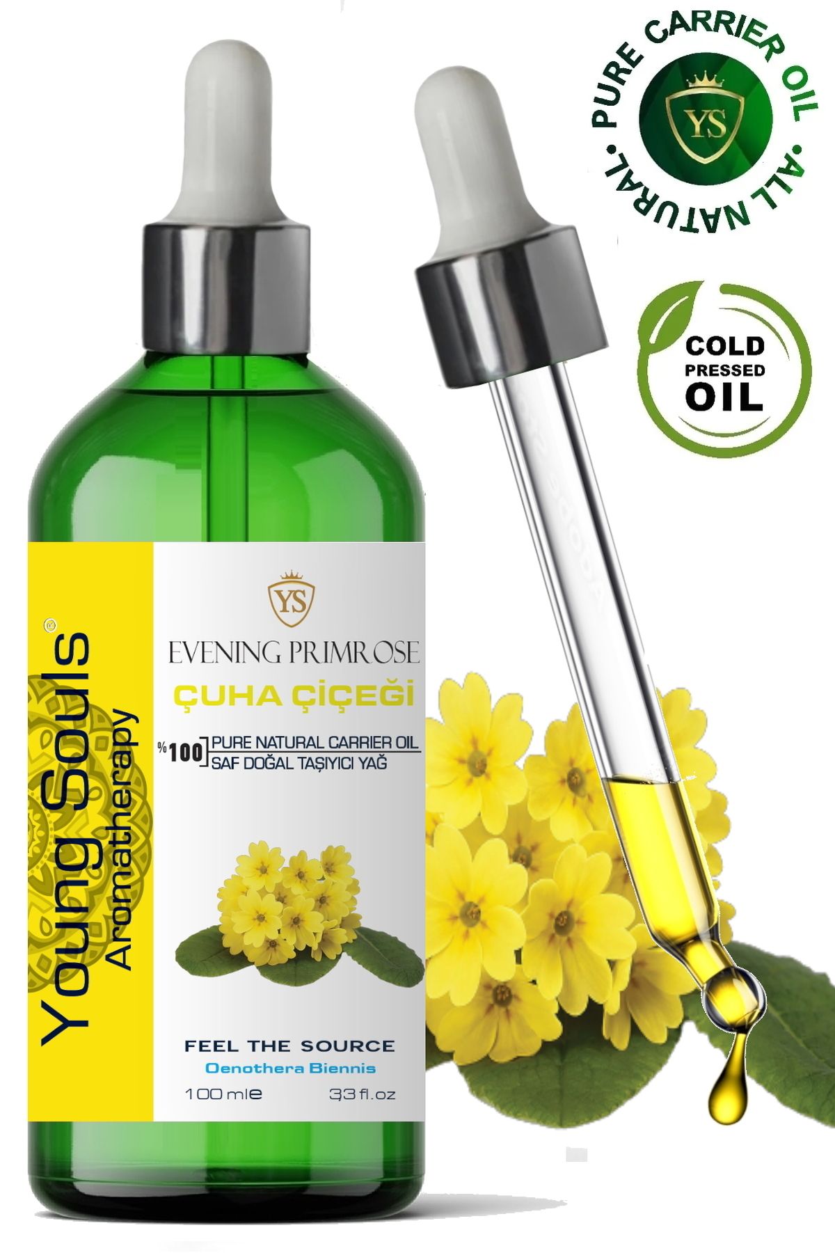 YOUNG SOULS Aromatherapy Primrose Carrier Oil Çuha Çiçeği Taşıyıcı Yağ 100 Ml