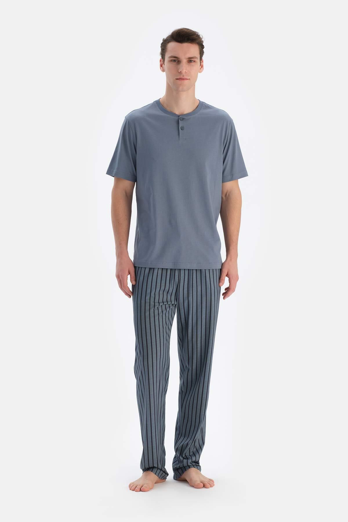 Dagi İndigo Yarım Patlı Kısa Kollu Tişört Pantolon Pijama Takımı