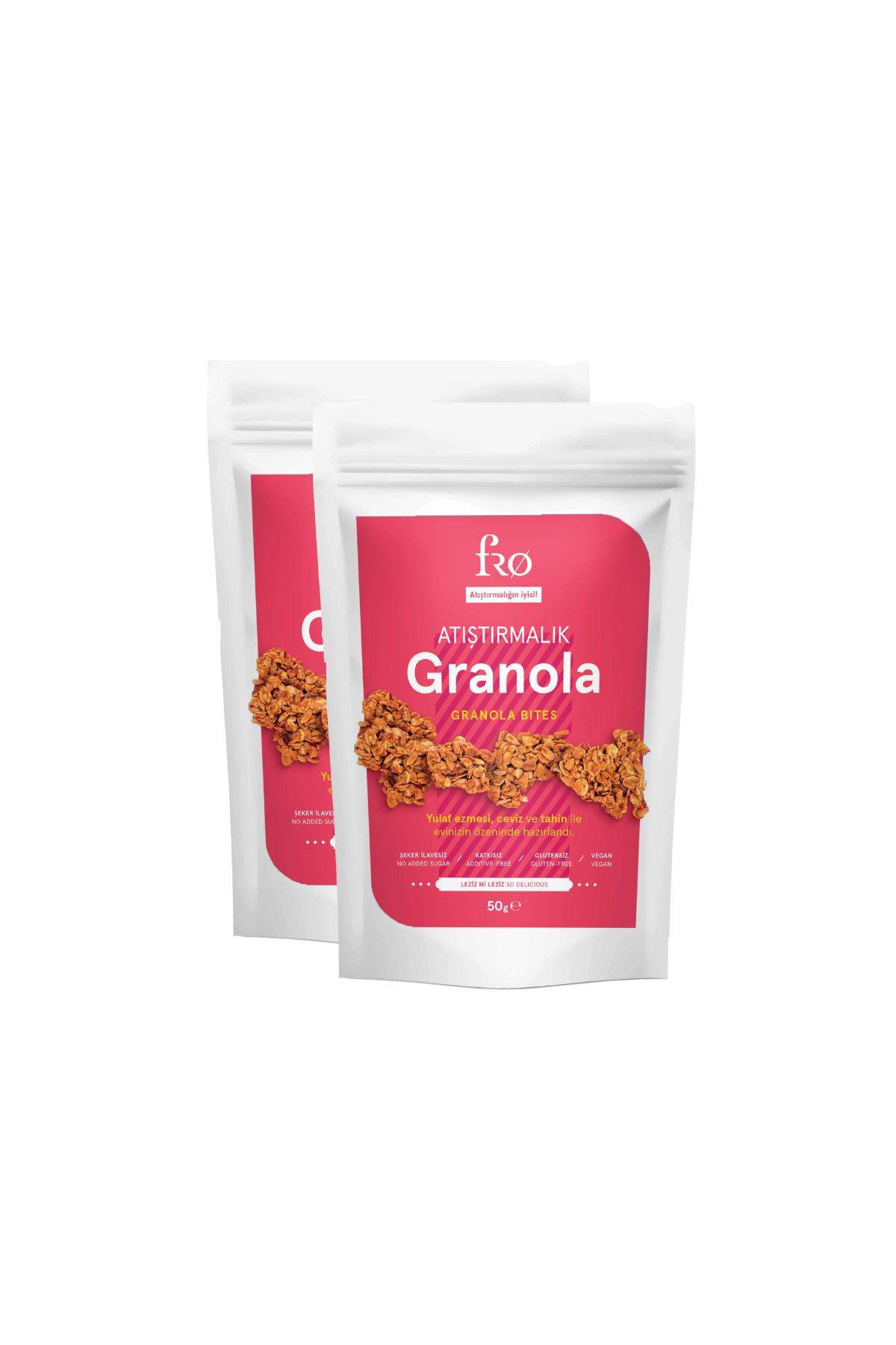 FRO 2'li Atıştırmalık Granola Vegan Glutensiz Şekersiz Atıştırmalık Sağlıklı Ara Öğün Granola
