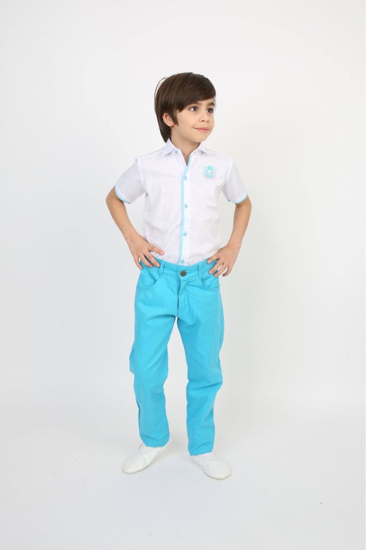 FATELLA Erkek Çocuk Kısa Kol Gömlek Pantolon Askı Papyon Kravat 23 Nisan 29 Ekim Gösteri Kıyafeti