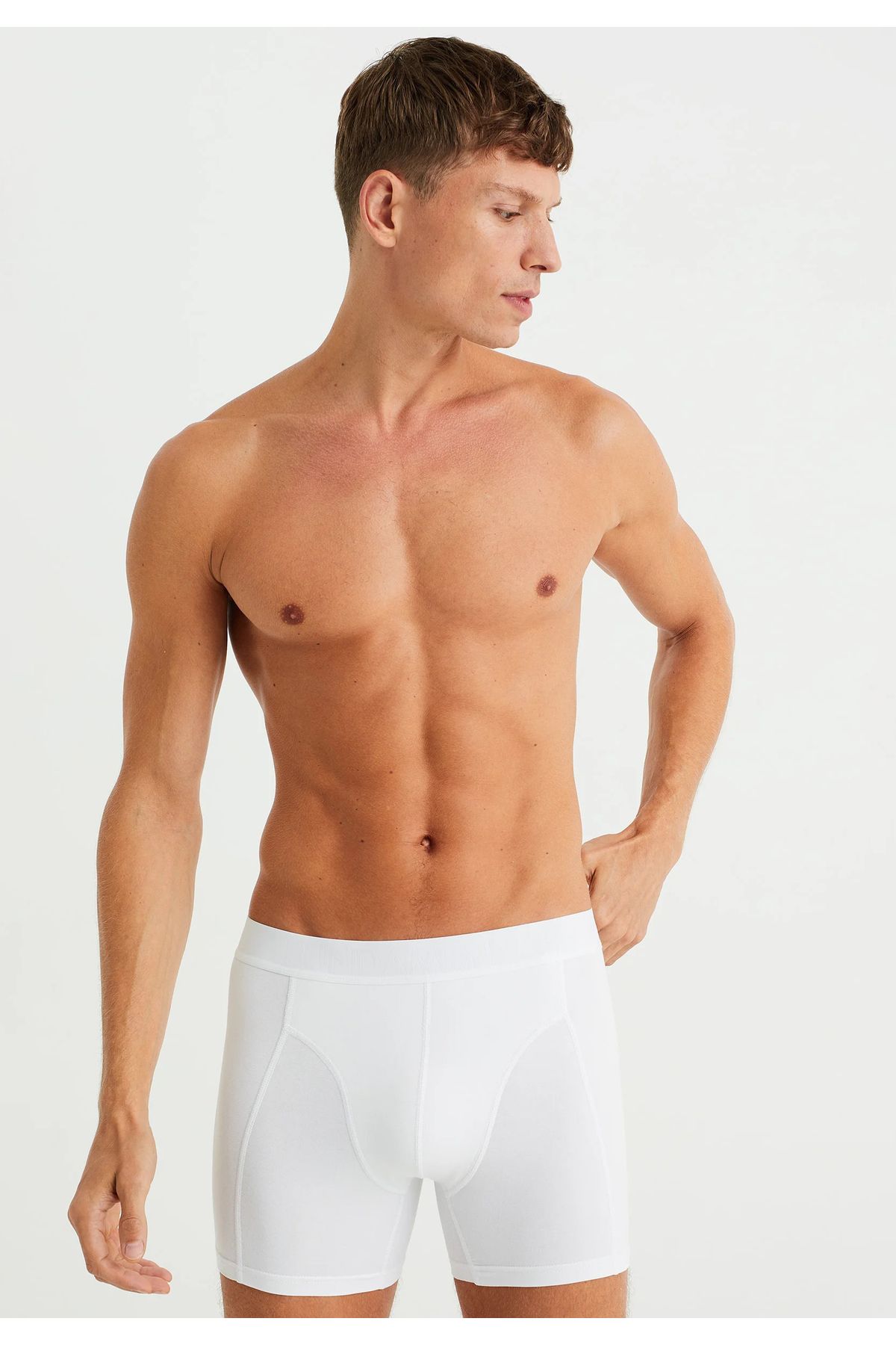 MİSTİRİK Bambu-Model Esnek Kumaş Süper Rahat Likralı Organik Erkek Boxer Külot Beyaz Renk