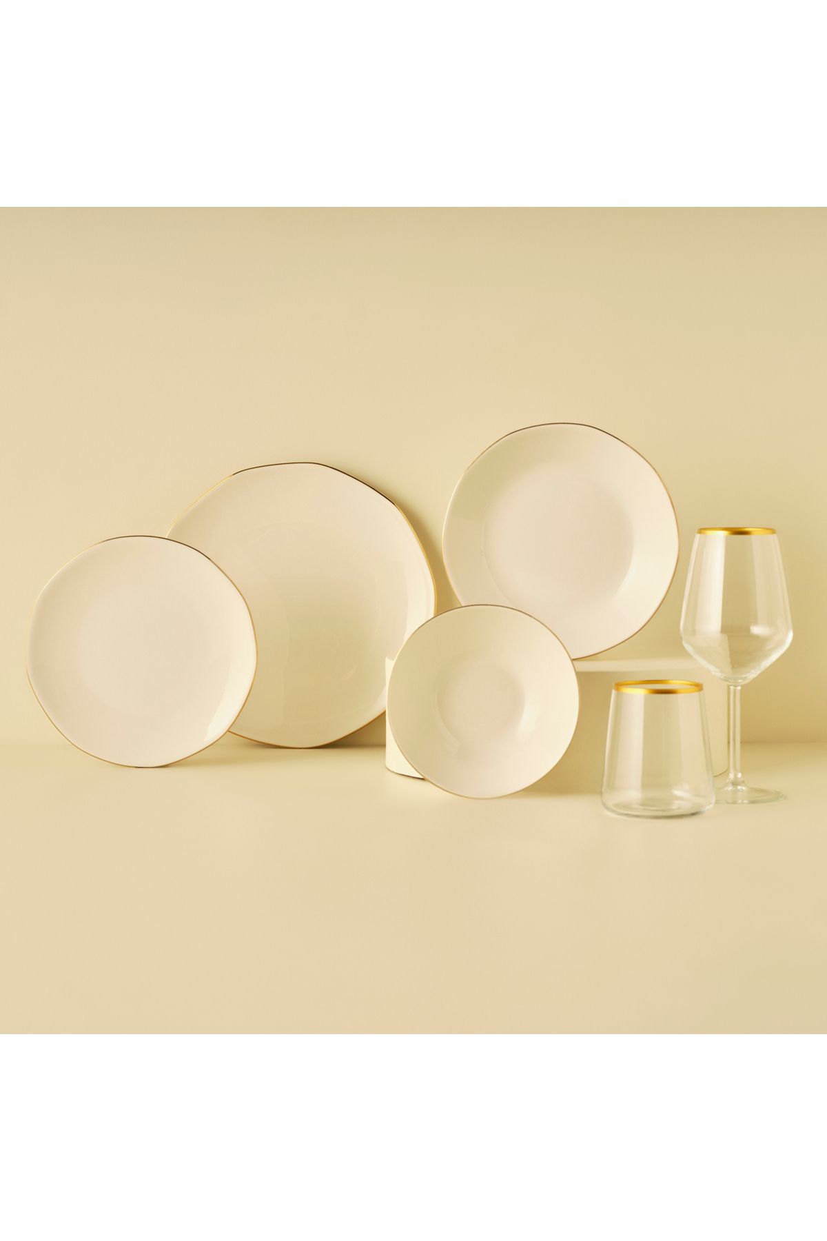 Bella Maison Opal Porselen 48 Parça 12 Kişilik Yemek Takımı (Beyaz-Gold)