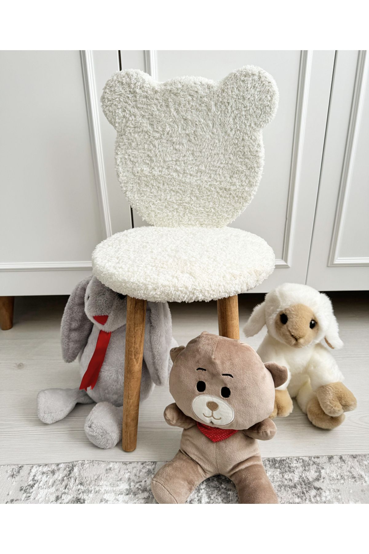 Onouqo Çocuk sandalyesi çocuk taburesi ahşap ayaklı peluş mama sandalyesi