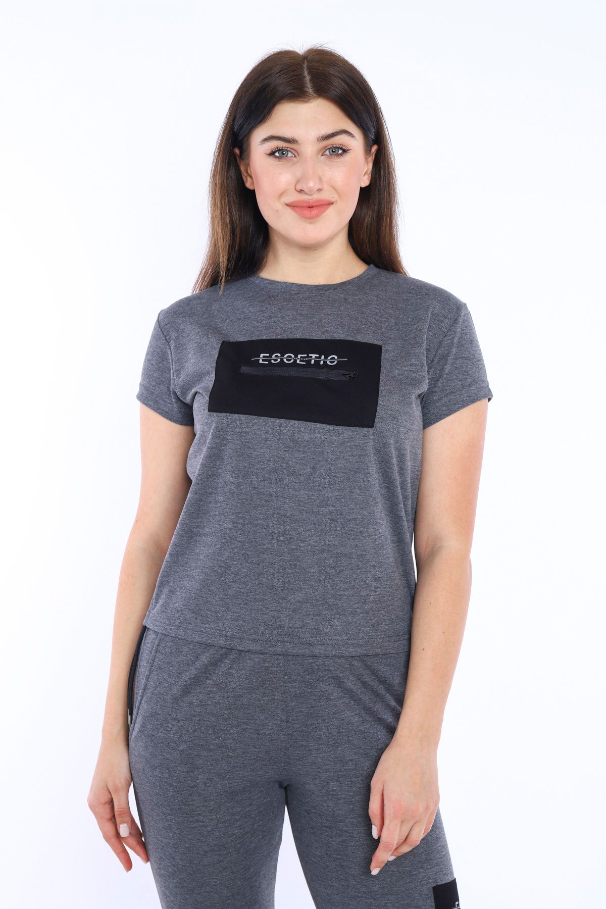 Escetic Antresit Kadın Dokuma Detaylı Abd Pike Nefes Alan T-shirt Takım A3004