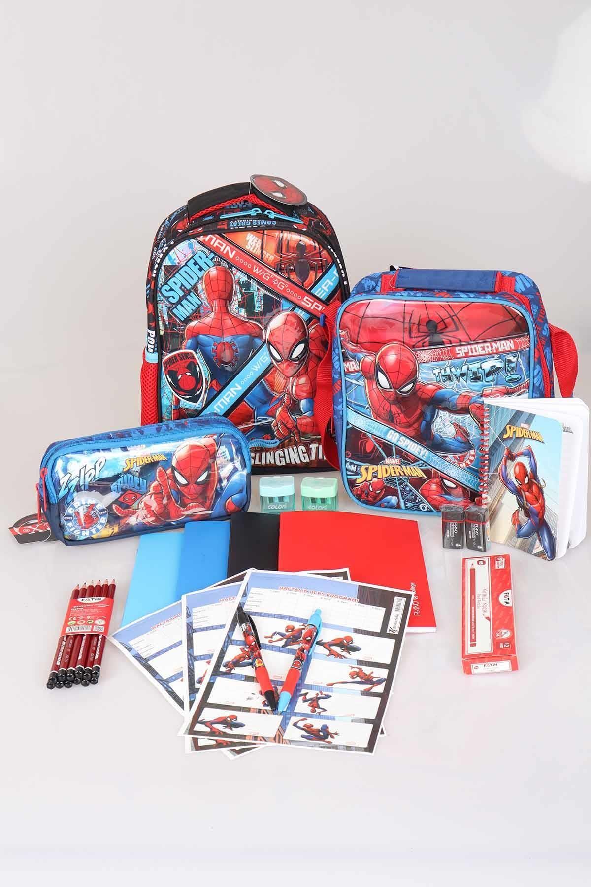 Spiderman Lisanslı Anaokulu, Beslenme Ve Kalem Çantası 3'lüsü Ve Kırtasiye Seti
