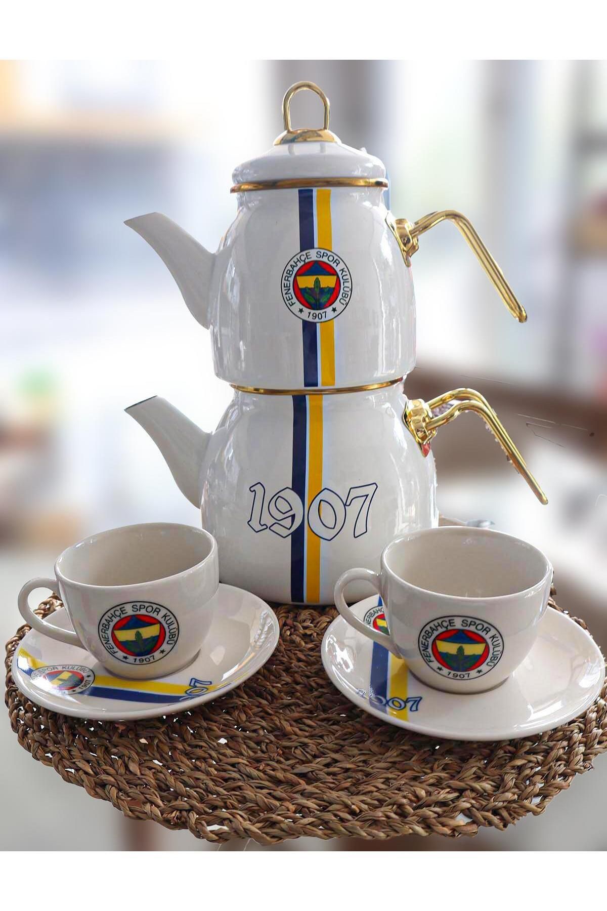 Fenerbahçe Lisanslı Çay Keyfi! Emaye 1. Kalite Çaydanlık Ve 2'li Çay Fincan Takımı