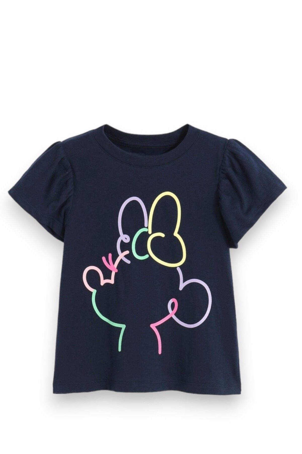 Lolliboomkids Yeni Sezon Koyu Lacivert Üzeri Renkli Baskı Çizgi Graffiti Mickey Minnie Baskılı T-Shirt