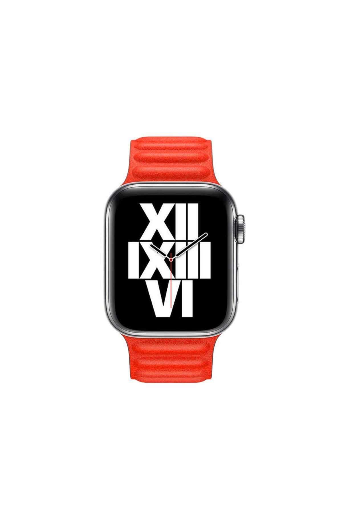 Zore Apple Watch 7   Uyumlu 45mm Kordon KRD-34 Deri Strap Kayış