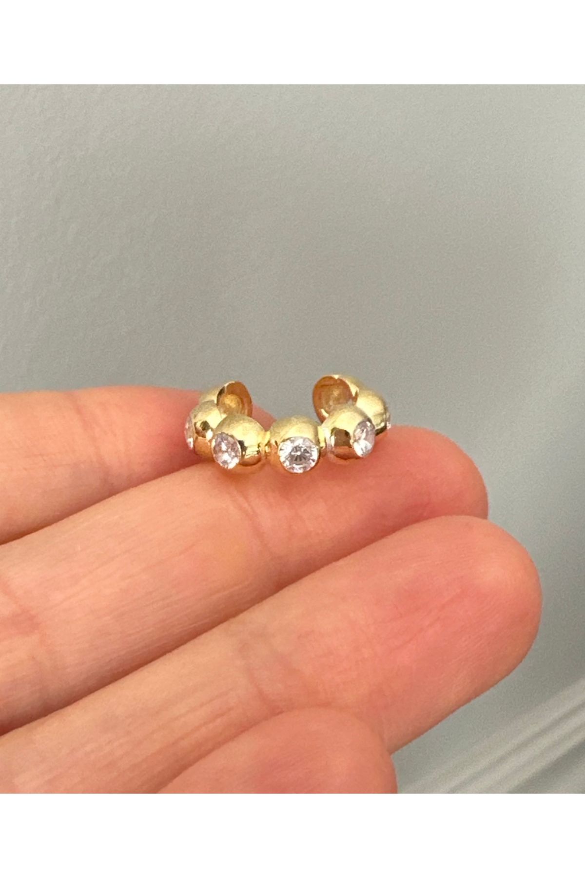 emy by emel luxury silver jewelry Altın Kaplama Taşlı Bubble Kıkırdak Küpesi Ear Cuff 925 Ayar Gümüş