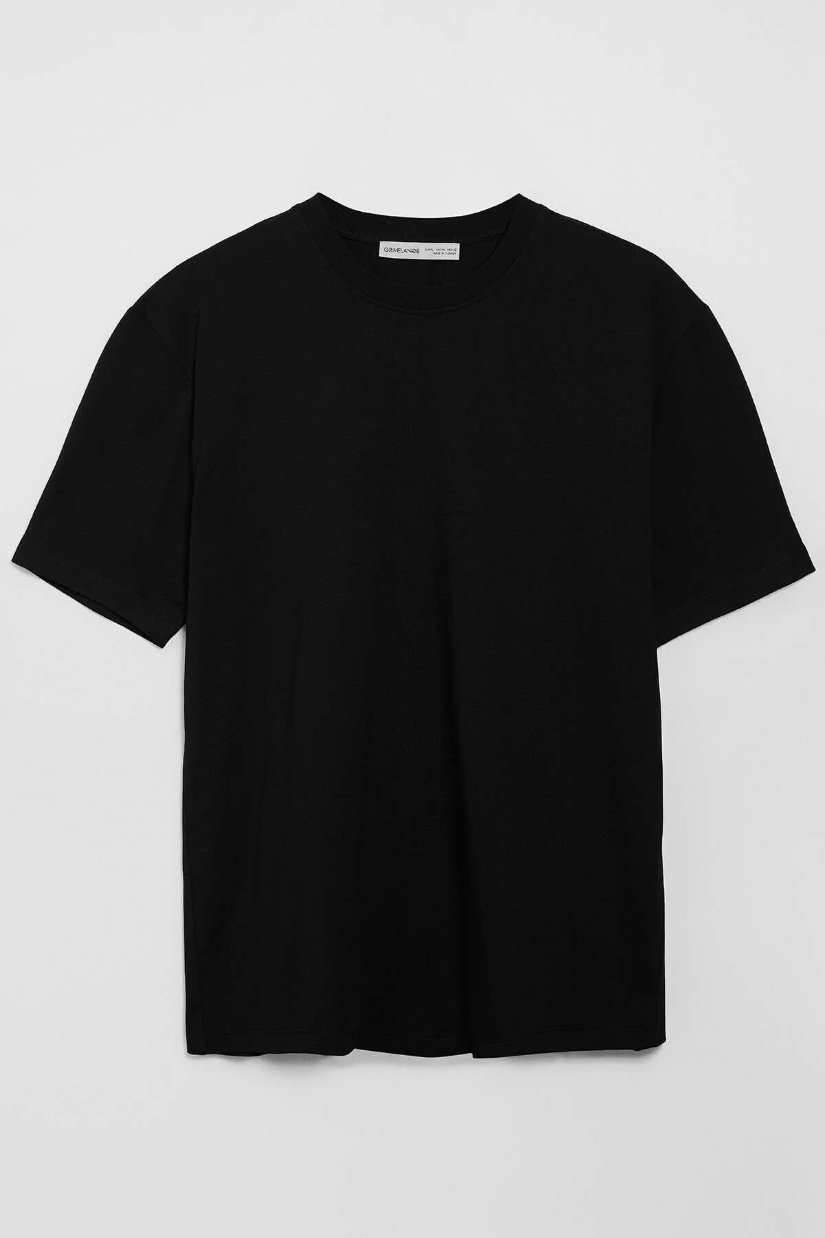 GRIMELANGE Solo Erkek Comfort Fit Kalın Dokulu Siyah T-shirt