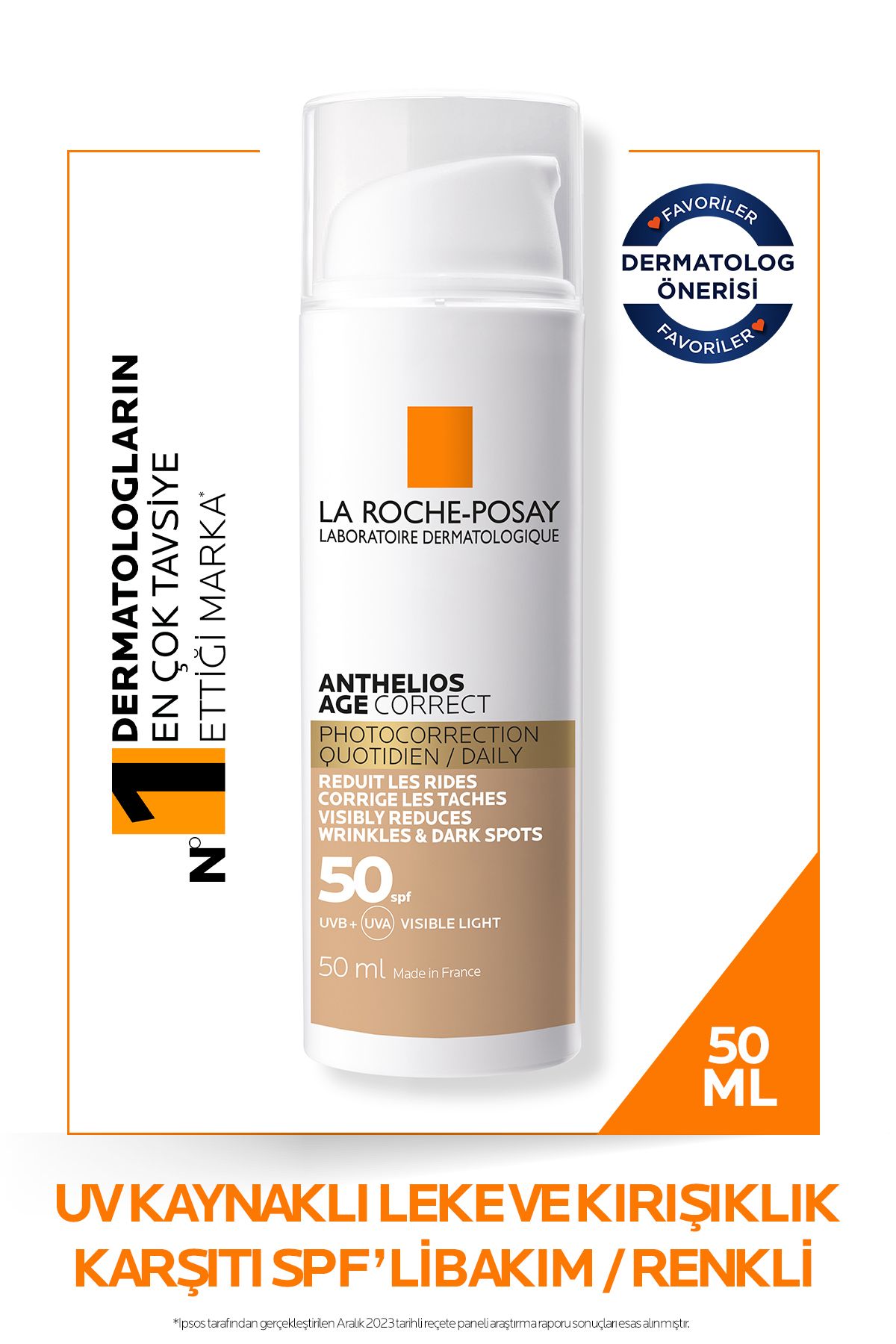 La Roche Posay Anthelios Age Correct Spf50+ Leke ve Kırışıklık Karşıtı Renkli Yüz Güneş Kremi 50 ml