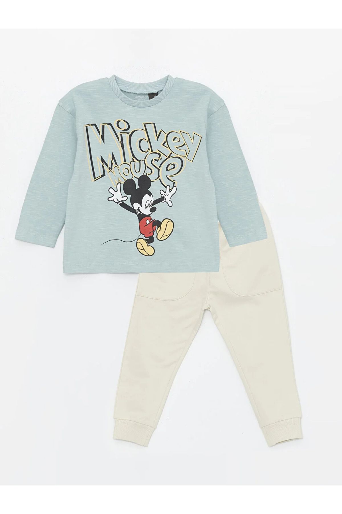 LC Waikiki LCW baby Bisiklet Yaka Uzun Kollu Mickey Mouse Baskılı Erkek Bebek Sweatshirt ve Eşofman Alt 2'li