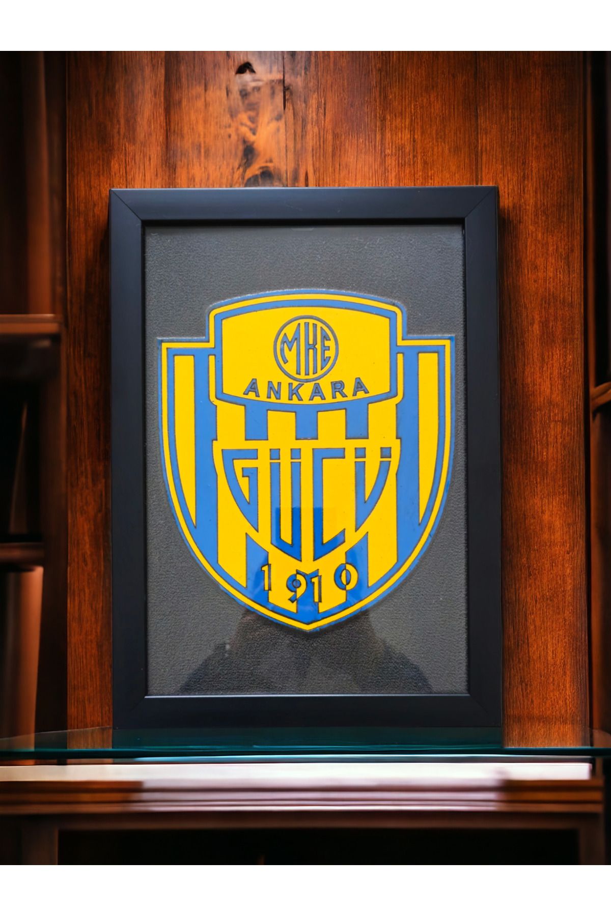 Butik Ankaragücü logo temalı gravür işlemeli ahşap yakma tablo