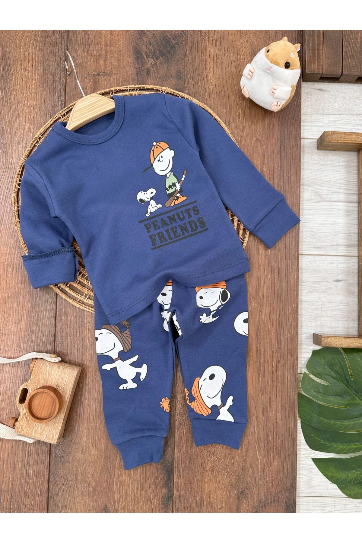Bolly Baby Erkek Bebek Pijama Takımı Sevimli Köpek Desenli %100 Pamuk Yumuşak Doku Mevsimlik Pijama Takımı