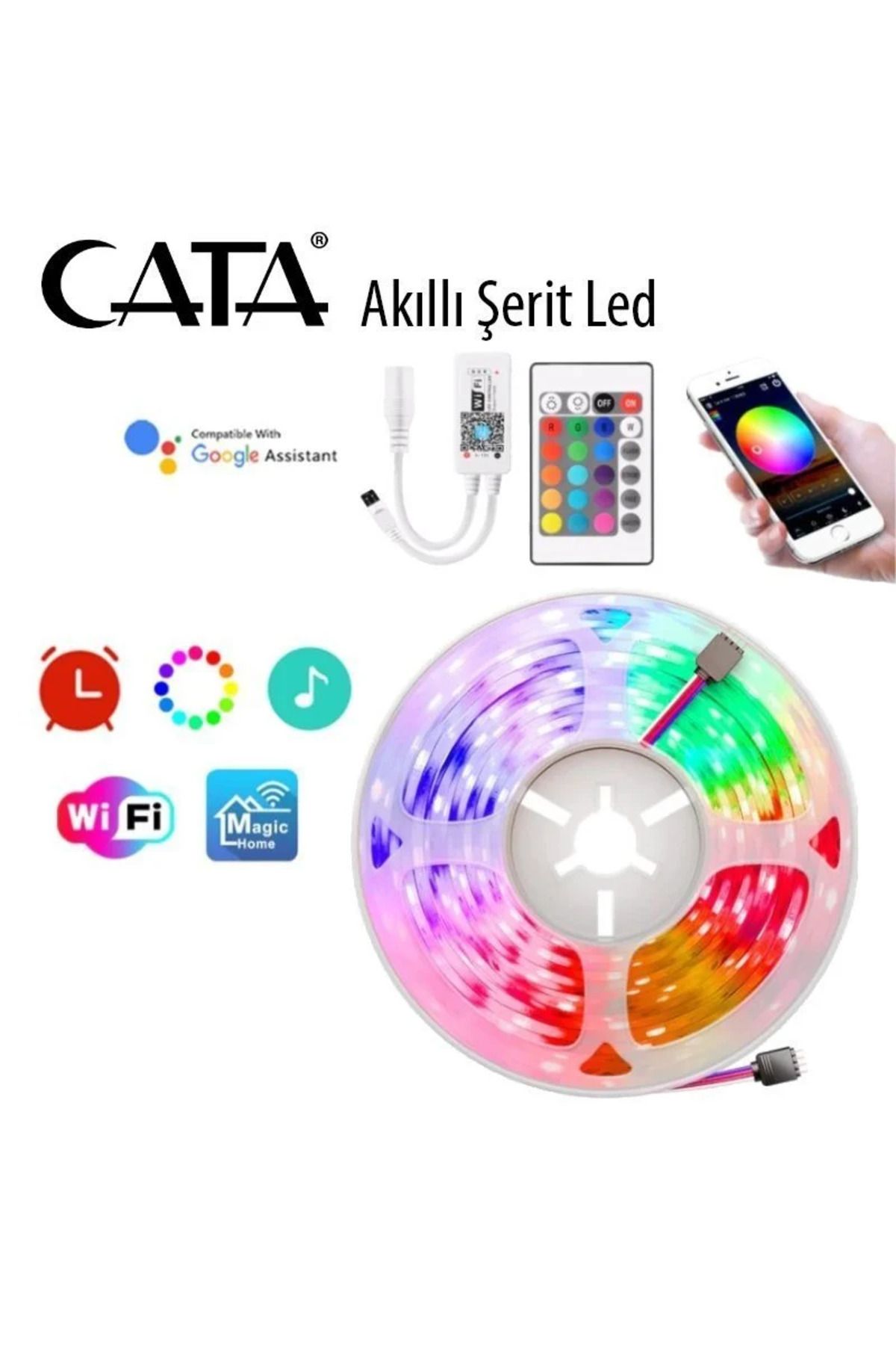 Cata Şerit Led Set (5 Mt Led 16 Milyon Renk + Trafo + Rgb Kumanda) CT-4030