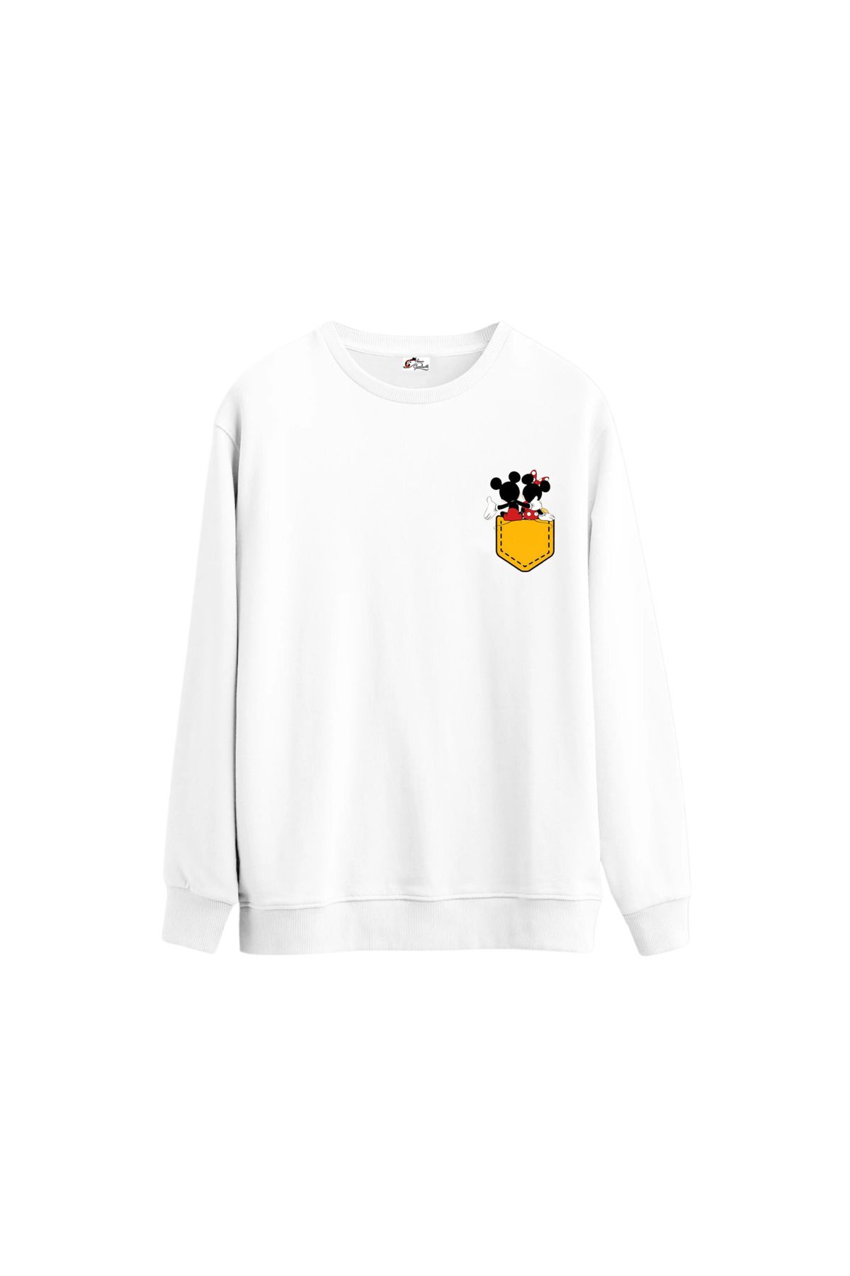 moose Mickey ve Minnie Mouse cep baskılı standart unisex Sweatshirt