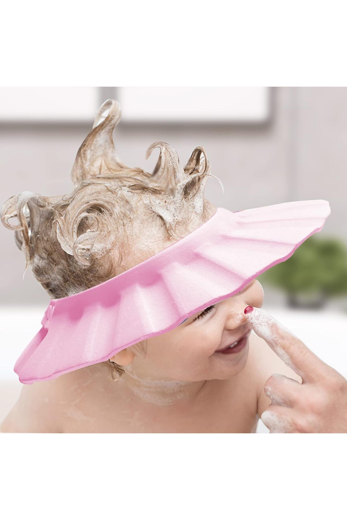 Miningaa Bebek Duş Başlığı, Bebek Güneş Şapkası Göz, Ağız Ve Kulaklara Su Kaçmasını Önleyeci Pembe Şapka