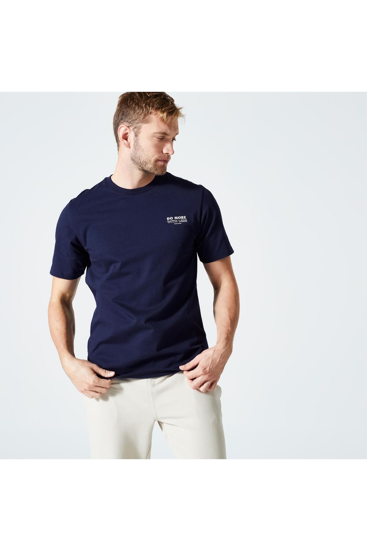 Decathlon Domyos Erkek Baskılı / Koyu Mavi Regular Spor Tişörtü 500 Essentials - Fitness