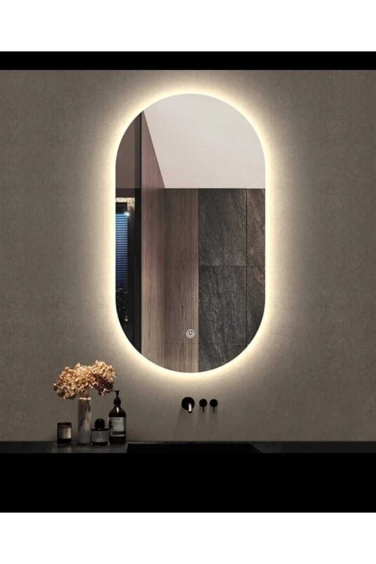 Toprak dekor Ledli Banyo Aynası Dokunmatik (DİMMER ÖZELLİKLİ)oval Banyo Aynası Işıklı Makyaj Aynası 70*50 Ölçüde