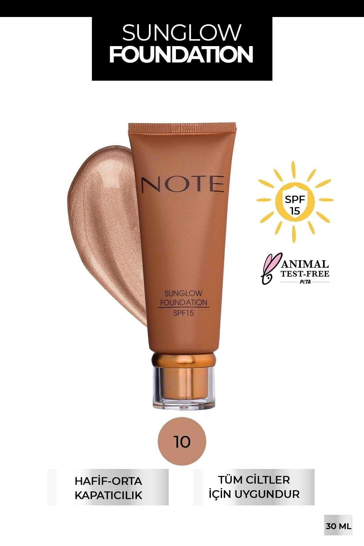 Note Cosmetics Sunglow Foundation Işıltılı Bronzlaştırıcı Fondöten 10