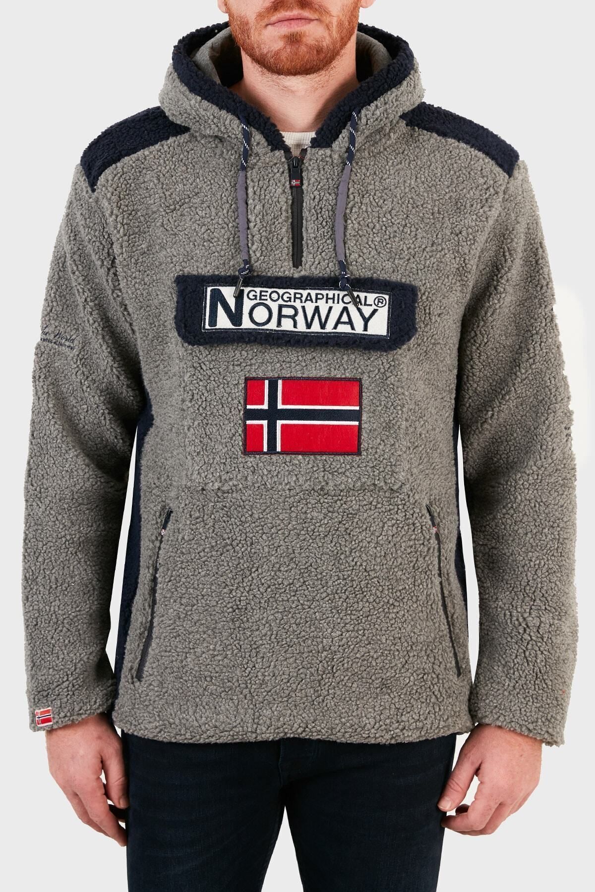Norway Geographical Kapüşonlu Yarım Fermuarlı Outdoor Polar Erkek Sweatshirt