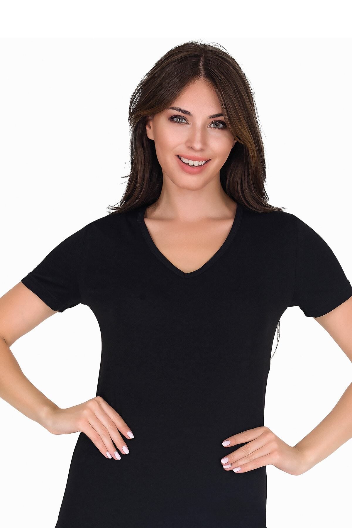 Sensu Kadın - V Yaka Basic T-shirt Siyah Renk Tsr1003