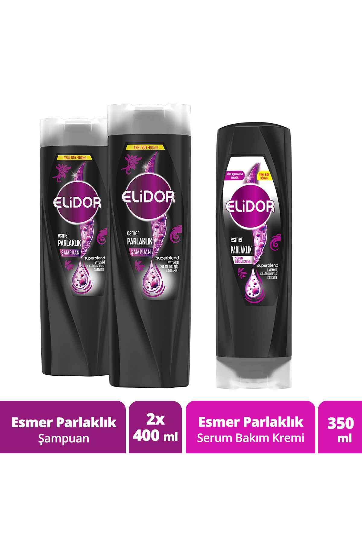 Elidor Superblend Saç Bakım Şampuanı Esmer Parlaklık 400 ml X2 Serum Bakım Kremi 350 ml
