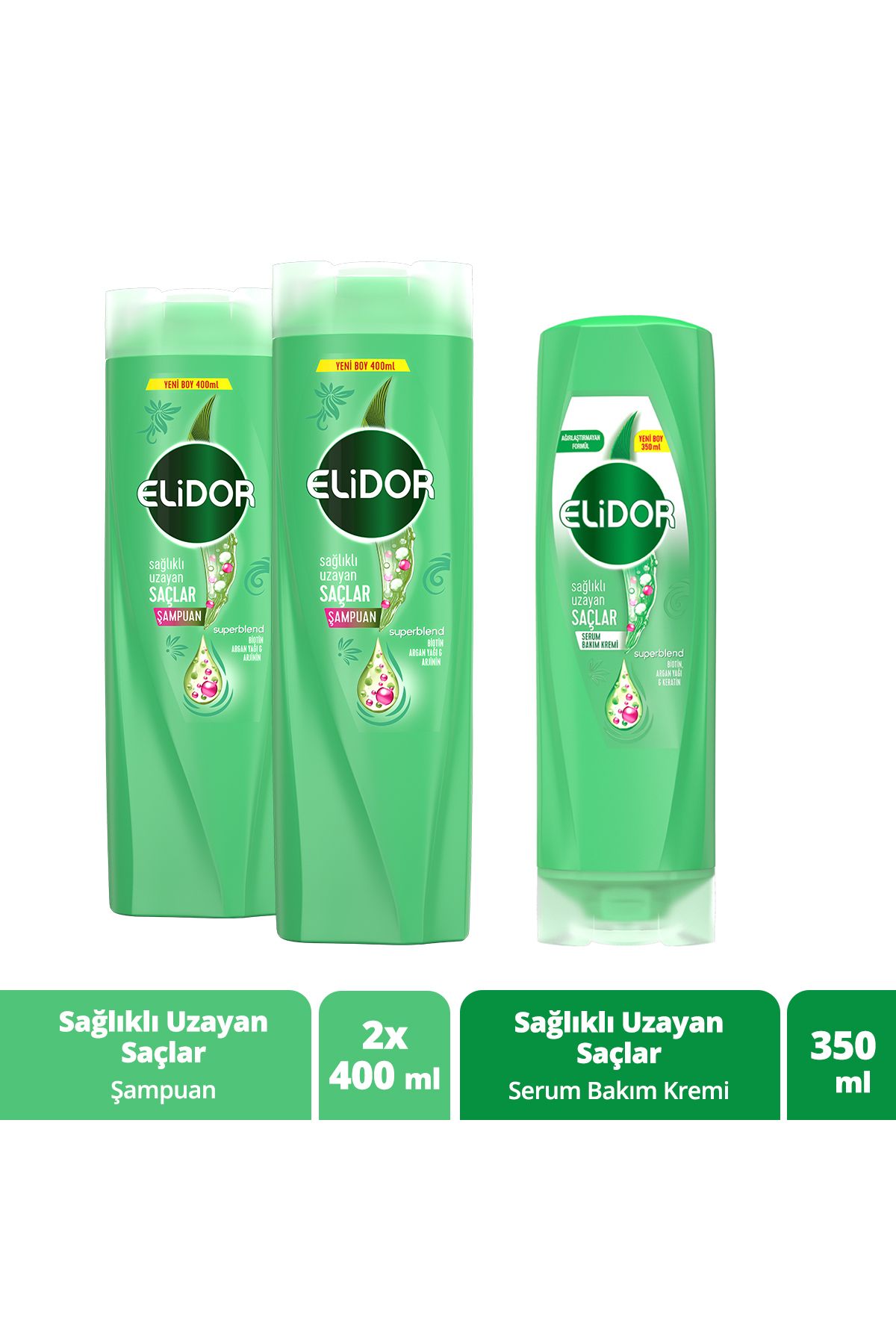 Elidor Superblend Saç Bakım Şampuanı Sağlıklı Uzayan Saçlar 400 ml X2 Serum Bakım Kremi 350 ml