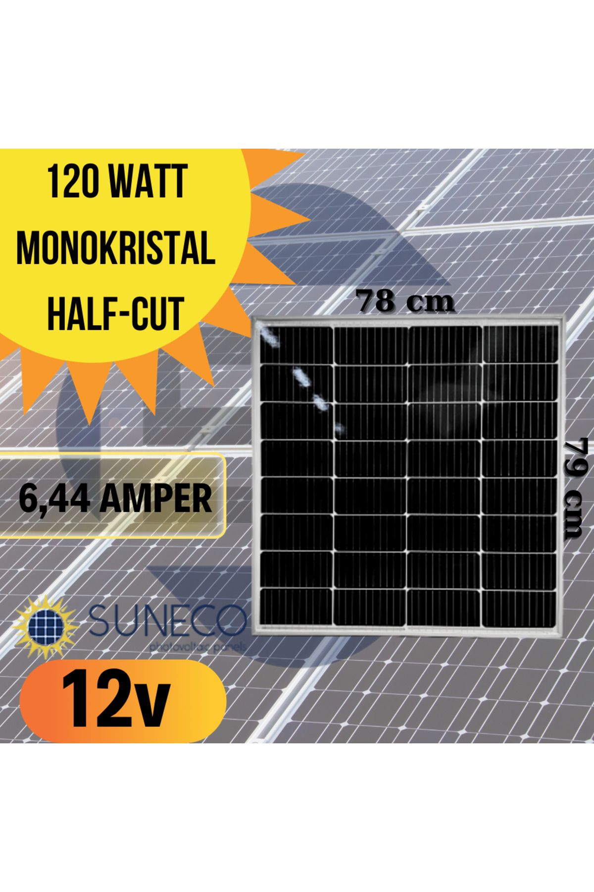Suneco 120w Half-cut Watt Monokristal Solar Güneş Paneli A Sınıf 12volt Kamp 100