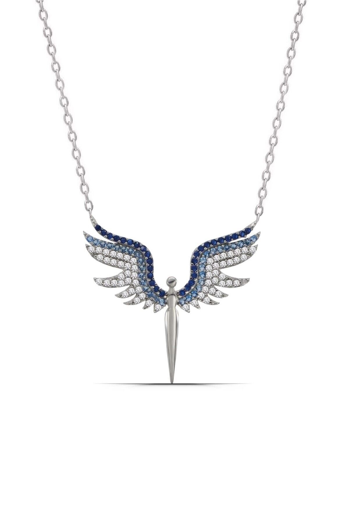 Parmas Design Mikail Meleği 925 Ayar Gümüş Kadın Mavi Geçişli Kolye