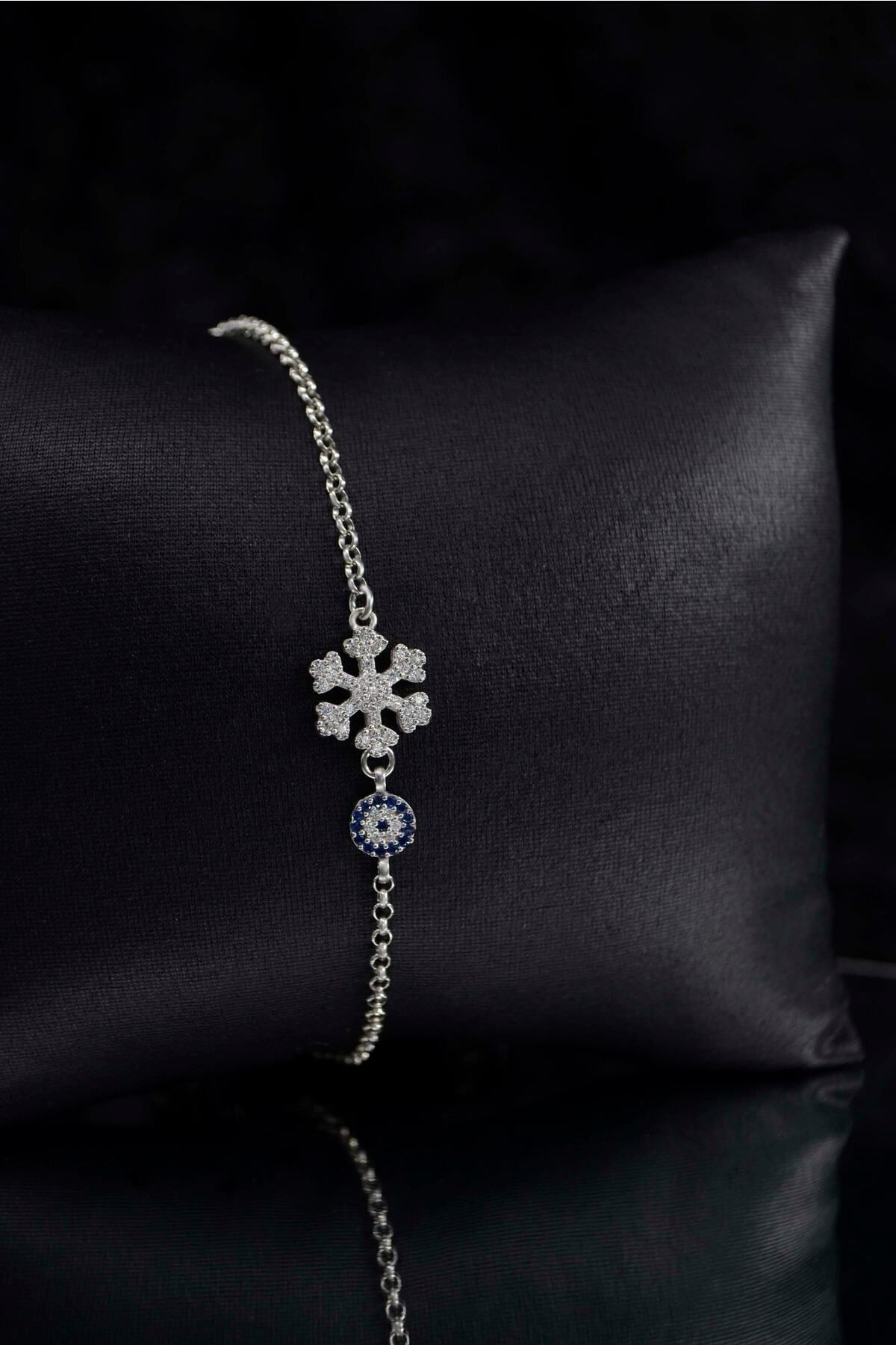 Parmas Design Kar Tanesi Ve Nazar Kadın 925 Ayar Gümüş Kadın Bileklik