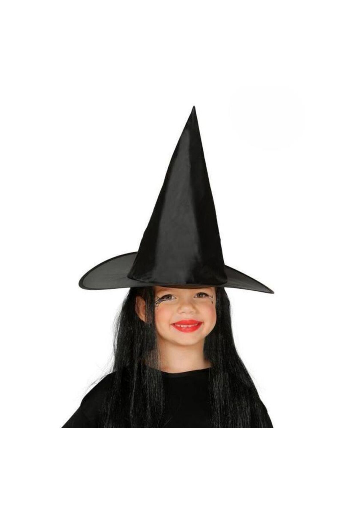 Skygo Çocuk Boy Siyah Cadı Şapkası ve Uzun Siyah Cadı Peruğu