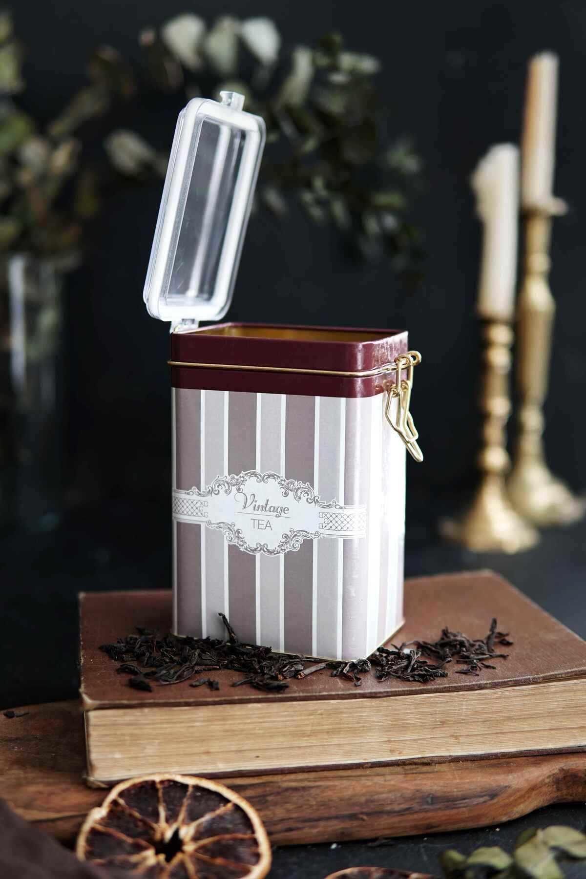 Evle Er043-6a Elegance Tea Desenli Dikdörtgen Metal Saklama Kabı 8x10 Cm