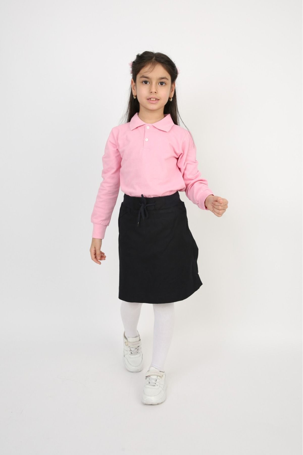 FATELLA Kız Çocuk Polo Yaka Tişört Keten Etek Takım 23 Nisan 29 Ekim Gösteri Kıyafeti
