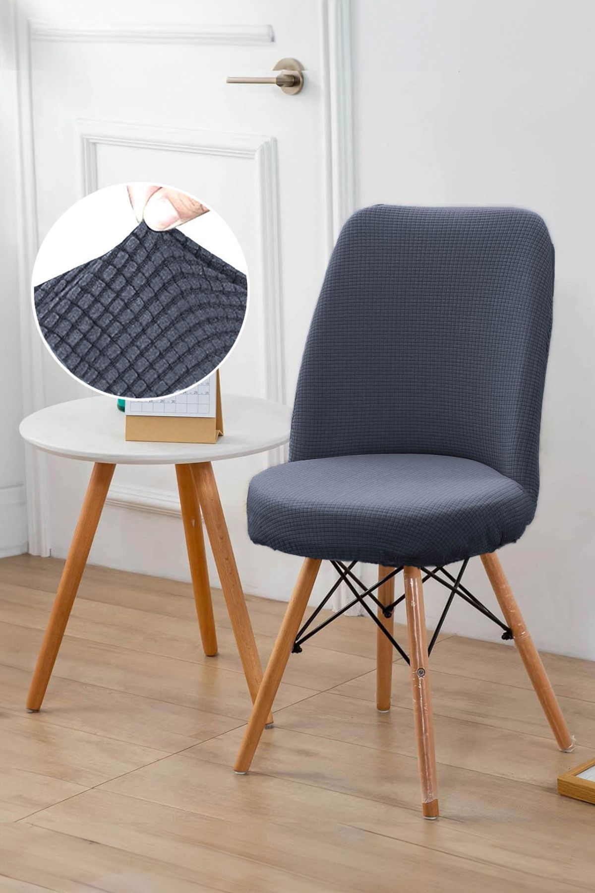 Faiend Yıkanabilir Streç Lastikli Likralı Oval Sandalye Kılıfı - Yuvarlak Sandalye Örtüsü (ANTRASİT)