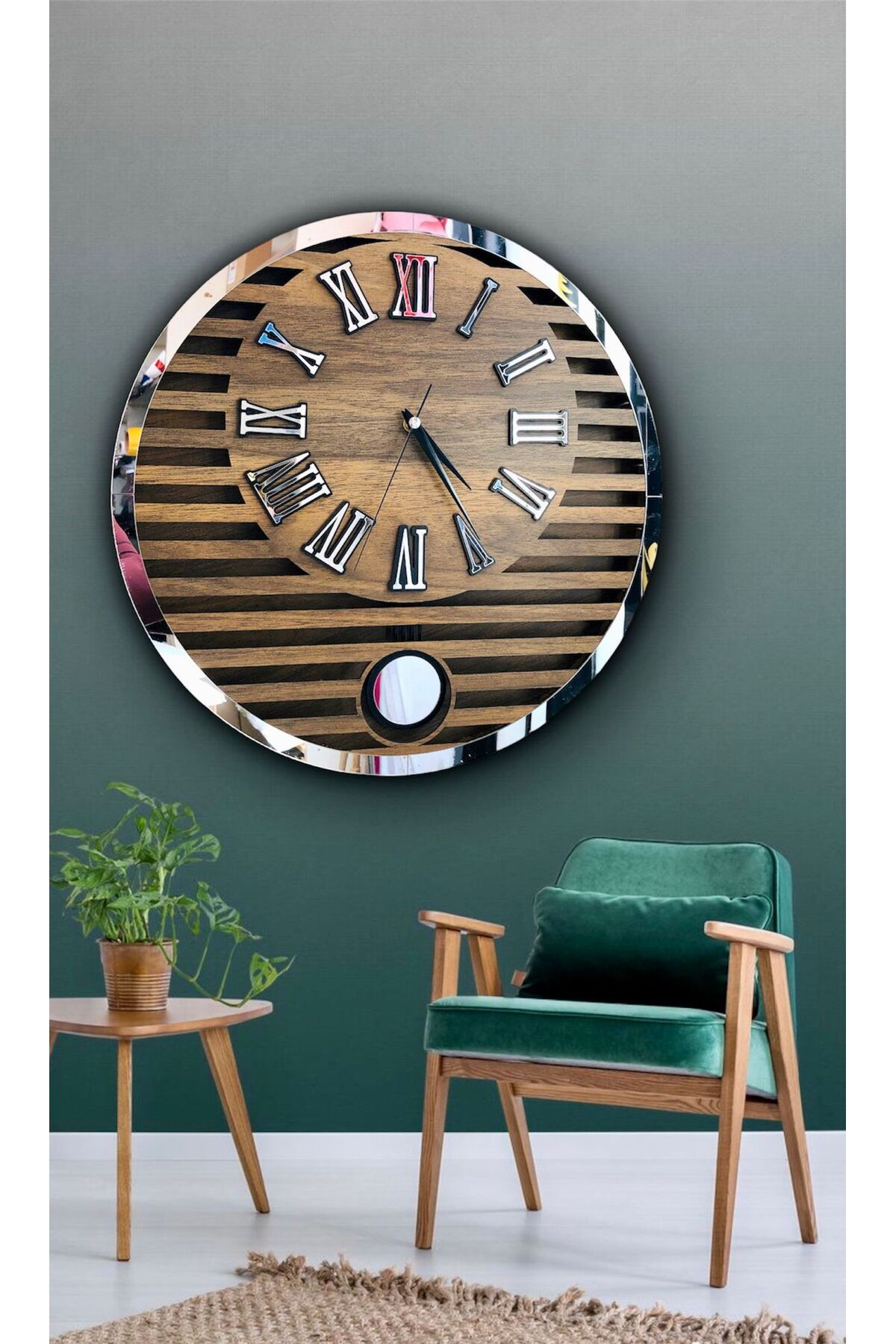 Ste Desing Yuvarlak Model Modern Sarkaclı Duvar Saat Ahşap Saat Wall Clock