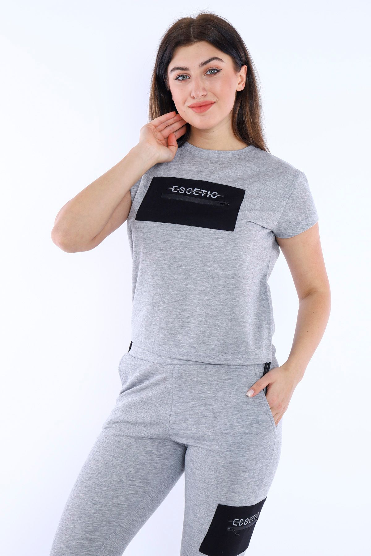 Escetic G2 Melanj Kadın Dokuma Detaylı Abd Pike Nefes Alan T-shirt Takım A3004